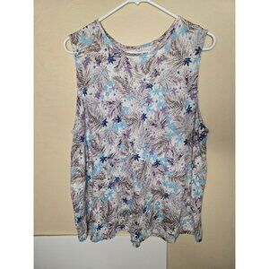 J.Jill Love Linen Flowy Tank Floral Leaf Print Sz XL Summer Spring Breathable